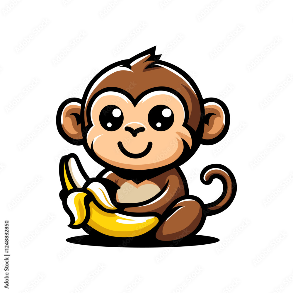 Obraz premium Animated mascot of a monkey with a banana