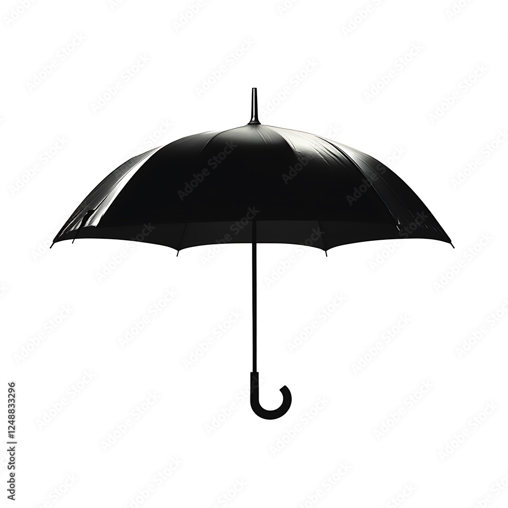 A solitary open black umbrella isolated on white provides a stark contrast A solitary open black umbrella isolated on white provides a stark contrast