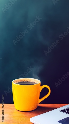 Aromatic Hot Coffee in a Yellow Mug, Perfect Morning Routine