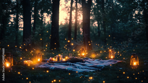 Enchanted Forest Picnic Under the Glowing Night Sky