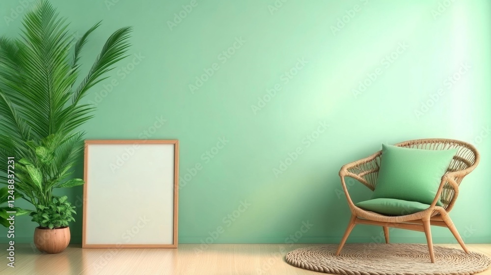 Fototapeta premium Modern Minimalist Interior Design with Green Tropical Plants. Generative AI