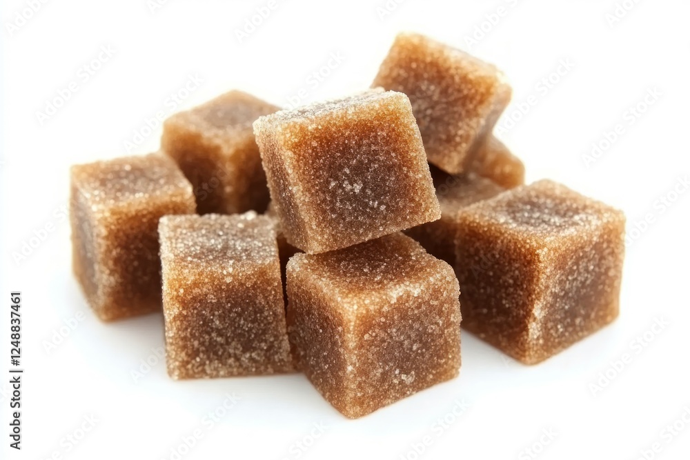 Brown sugar cubes on white background. Neural network AI generated Brown sugar cubes on white background. Neural network AI generated