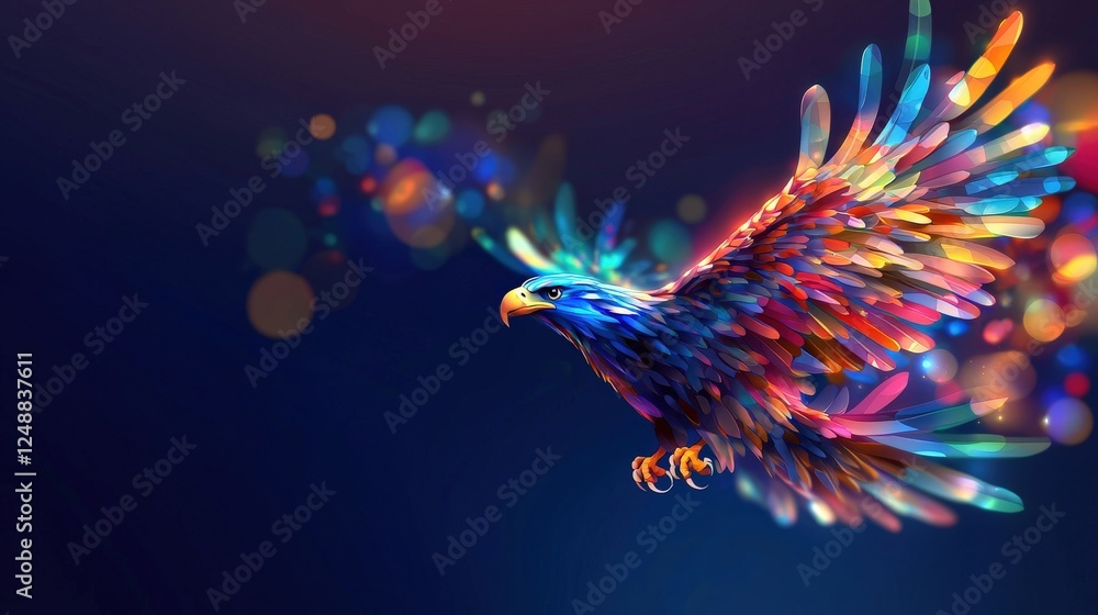 Obraz premium Abstract eagle design in vibrant colors with sharp, glowing edges