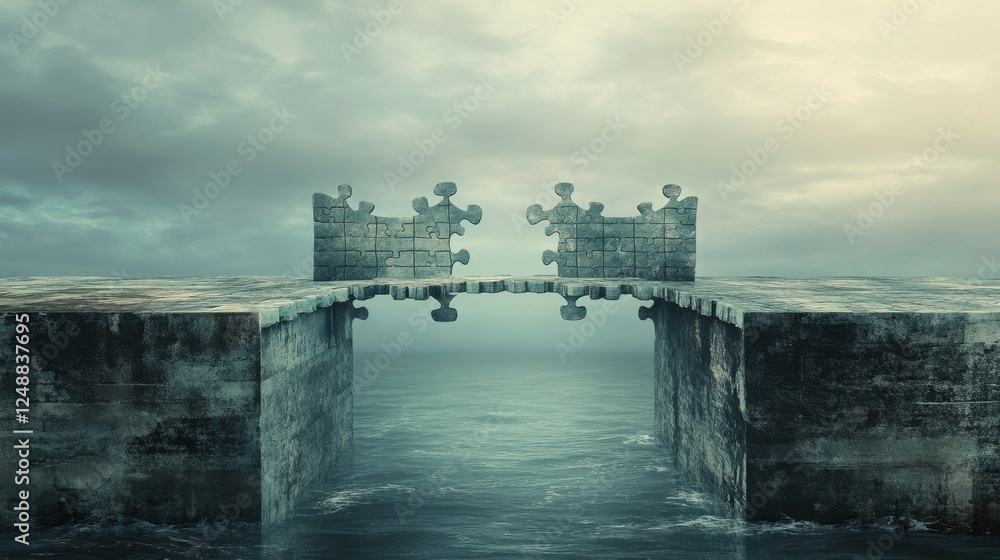A bridge made of puzzle pieces connecting two financial graphs, symbolizing a strong business strategy A bridge made of puzzle pieces connecting two financial graphs, symbolizing a strong business strategy