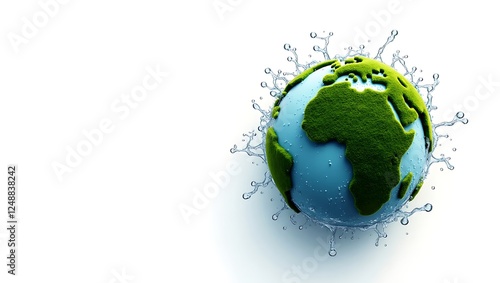 Moss and Water Texture Earth Surrounded by Water Splashes for World Water Day Design