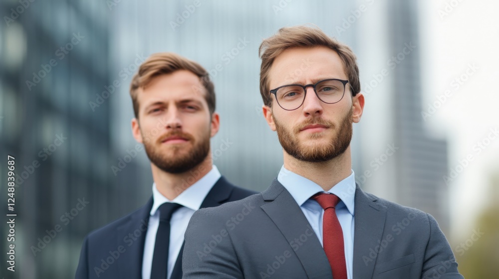 two businessmen standing confidently together two businessmen standing confidently together