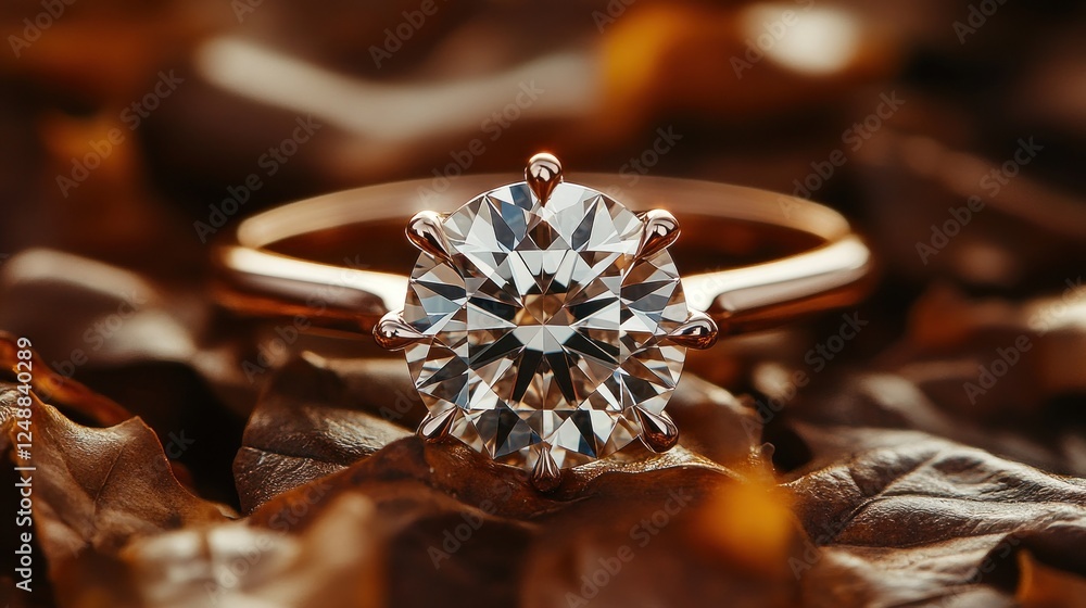 Oval diamond ring on autumn leaves. Oval diamond ring on autumn leaves.