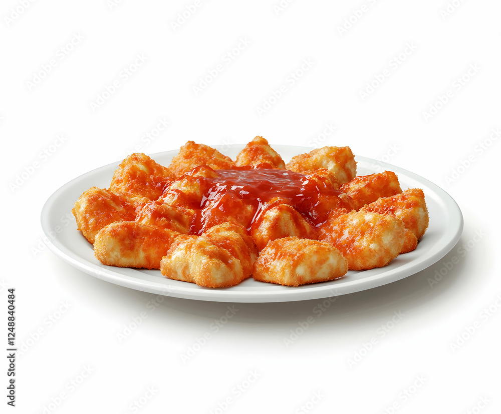 Golden-Fried Cheese Bites Drenched in Tangy Red Sauce, A Delicious Appetizer on a Clean White Plate, Perfect for Sharing and Enjoying Golden-Fried Cheese Bites Drenched in Tangy Red Sauce, A Delicious Appetizer on a Clean White Plate, Perfect for Sharing and Enjoying