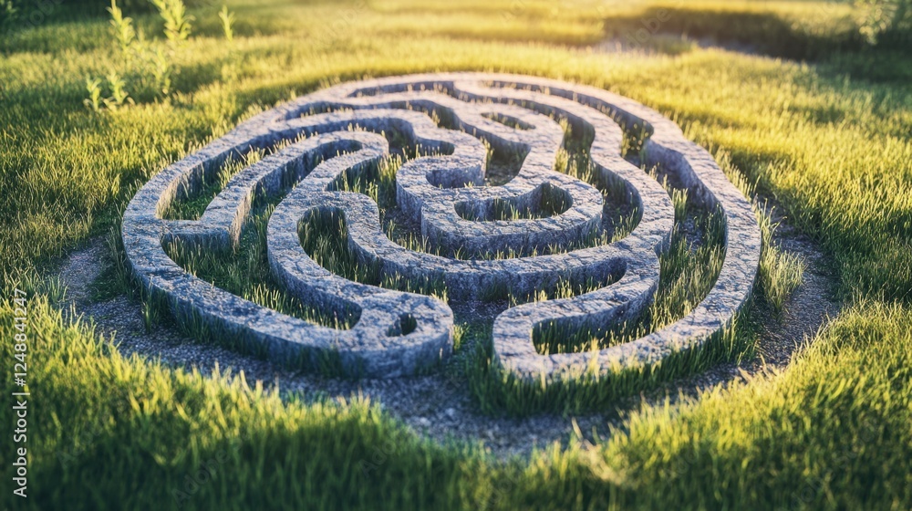 A maze forming a human brain, symbolizing complex brainstorming and idea structuring A maze forming a human brain, symbolizing complex brainstorming and idea structuring