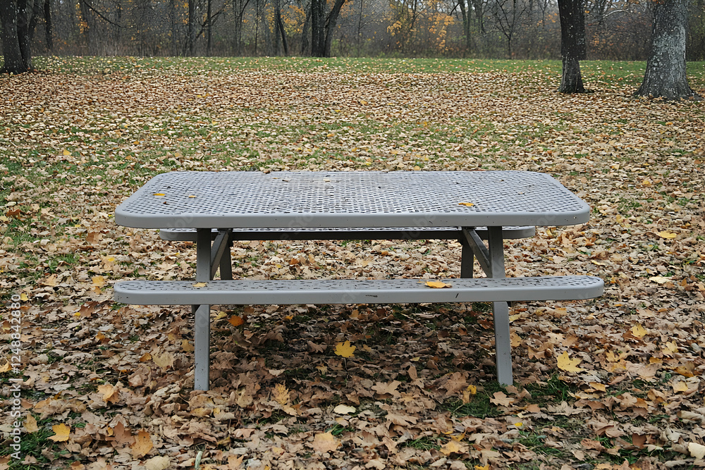 A tranquil park picnic area under a canopy of autumn leaves invites serene moments and the quiet beauty of nature's seasonal shift A tranquil park picnic area under a canopy of autumn leaves invites serene moments and the quiet beauty of nature's seasonal shift