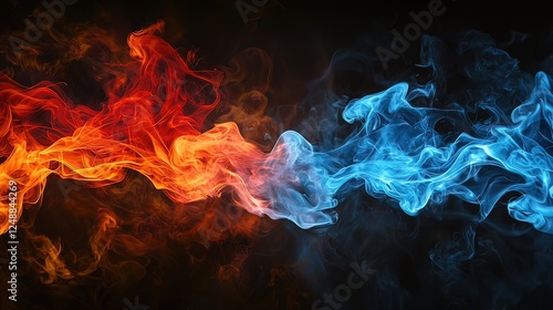 Abstract image of fire and ice, contrasting hot and cold.