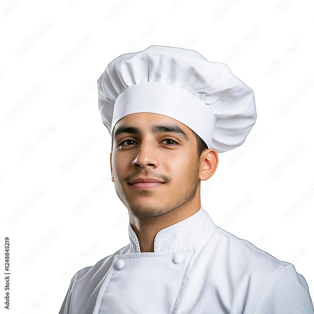 Hispanic man in chef hat isolated on transparent white background Hispanic man in chef hat isolated on transparent white background
