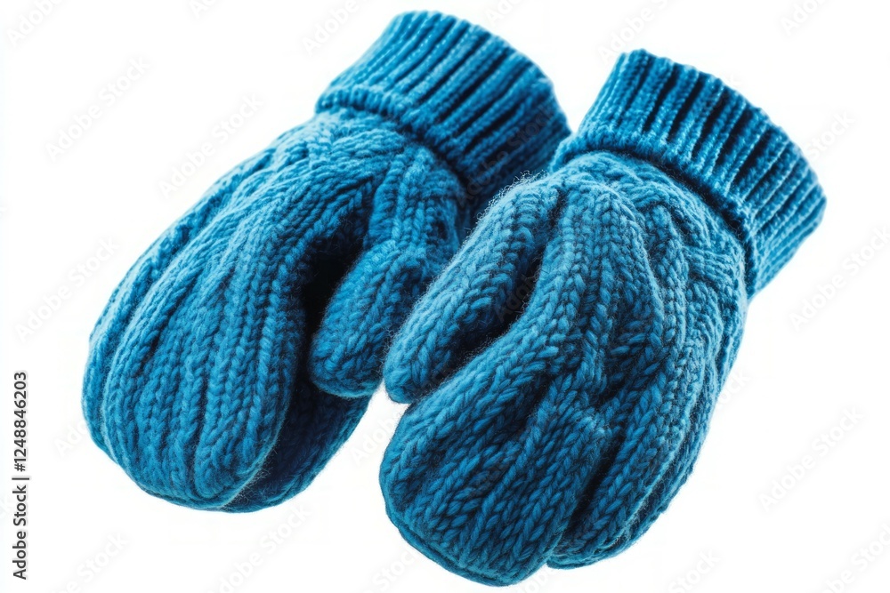 Blue frost-covered gloves on white background. Neural network AI generated Blue frost-covered gloves on white background. Neural network AI generated