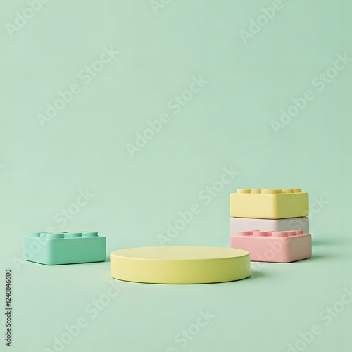 A pastel-colored toy block podium with a fun, childlike vibe, Ai Generated