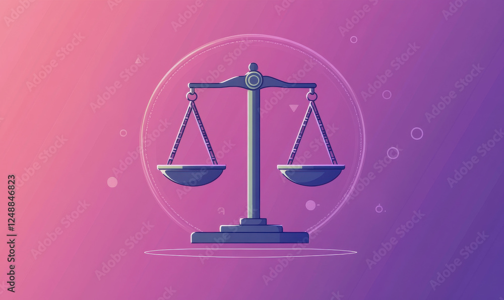 Modern scales of justice illustration with a gradient background in a minimalist and futuristic style, symbolizing law, fairness, and legal balance Modern scales of justice illustration with a gradient background in a minimalist and futuristic style, symbolizing law, fairness, and legal balance