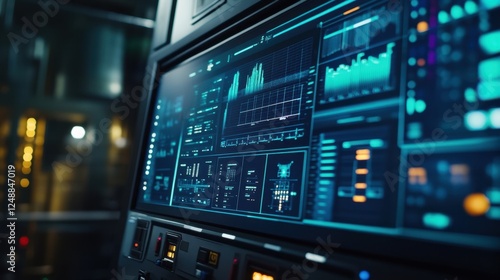 Wallpaper Mural High tech digital screen displaying complex data visualizations and graphs in a futuristic laboratory setting, emphasizing advanced technology and data analysis in scientific research Torontodigital.ca