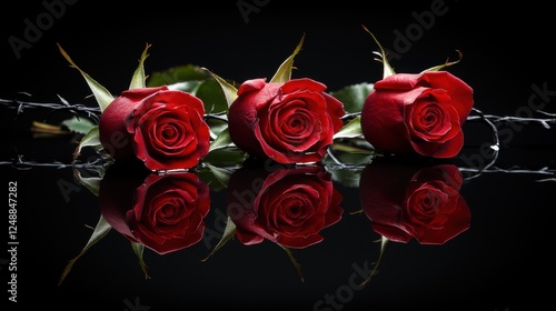 Wallpaper Mural Three Elegant Red Roses with Reflection on Dark Background Torontodigital.ca