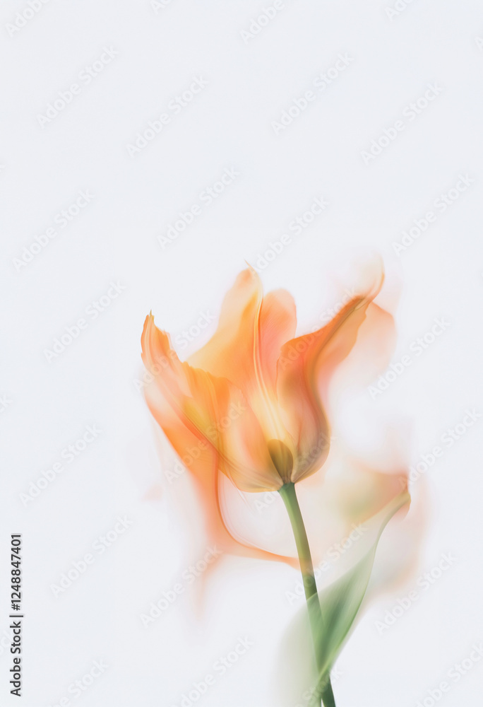 Obraz premium Motion, blurred flower photograph. Transparent single flower, dynamic composition, abstract background.