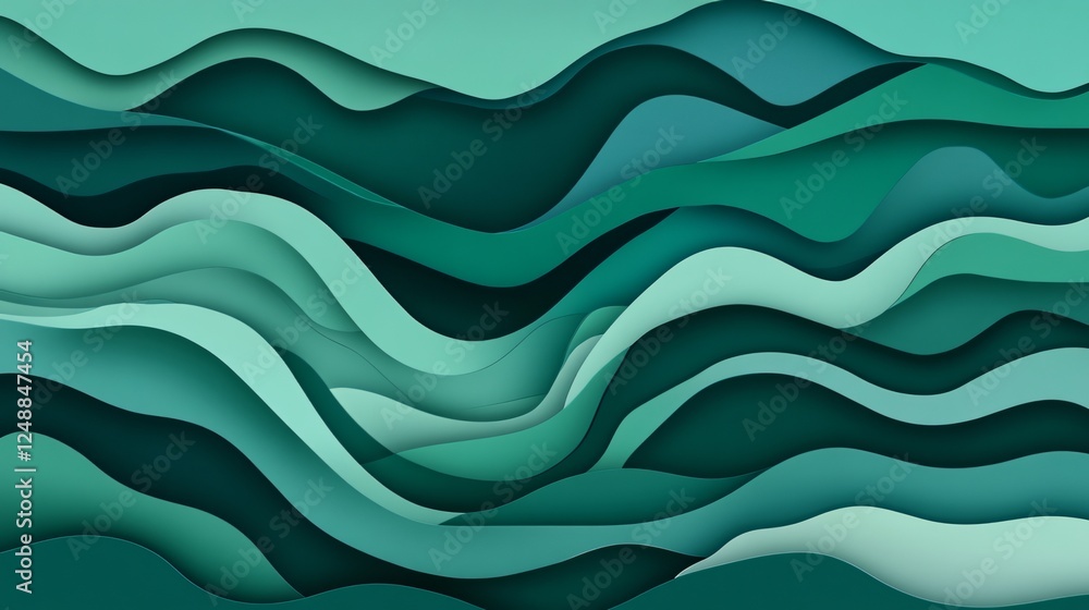 Fototapeta premium Green Background with Abstract Shapes and Smooth Flowing Lines Creating Sleek Dynamic Modern Polished Feel