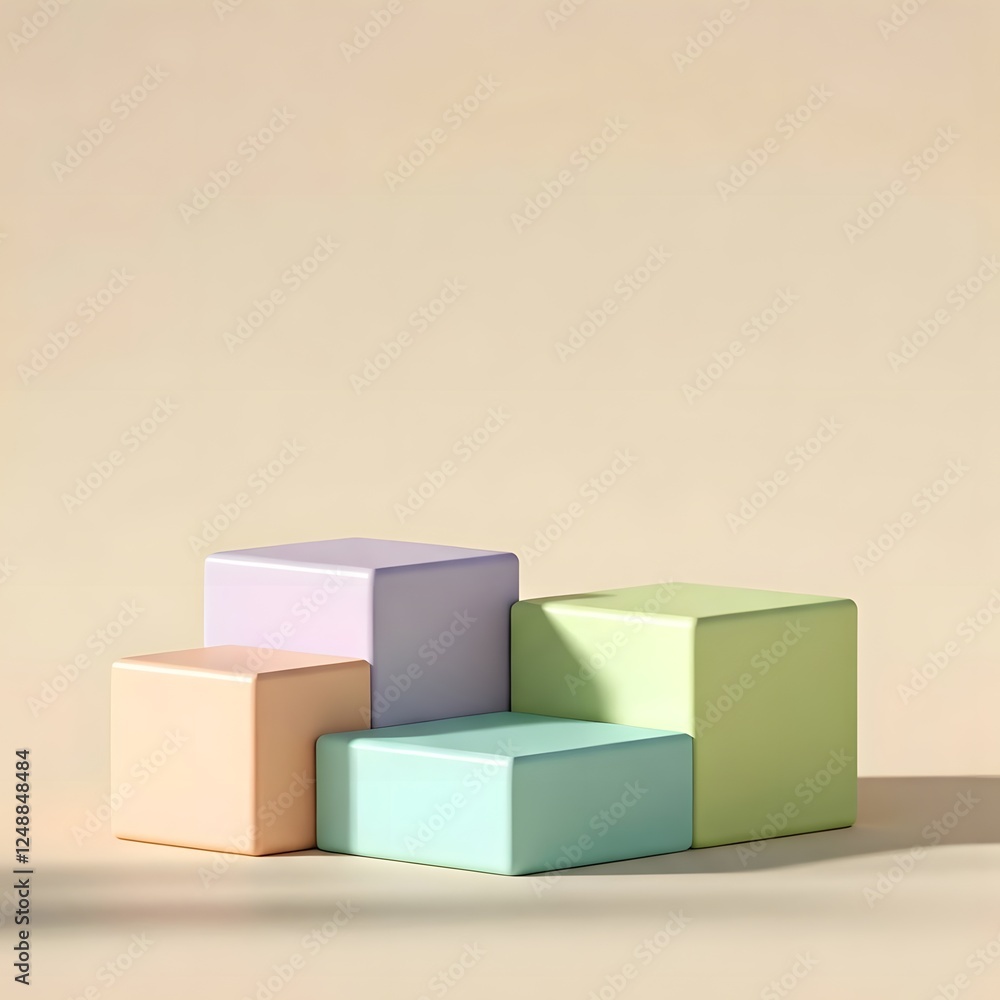 A podium made of stacked pastel-colored cubes with soft shadows, Ai Generated A podium made of stacked pastel-colored cubes with soft shadows, Ai Generated