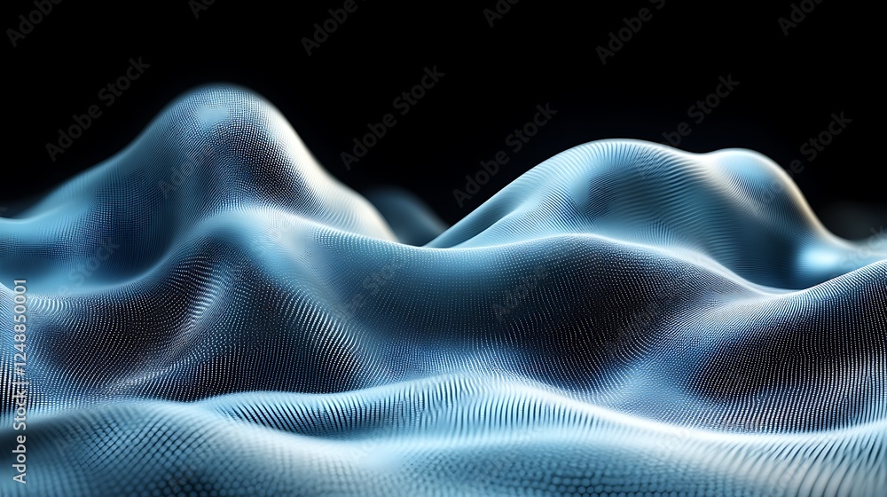 Abstract Blue Wavy Surface with Dotted Texture on Black Background with Selective Focus Abstract Blue Wavy Surface with Dotted Texture on Black Background with Selective Focus