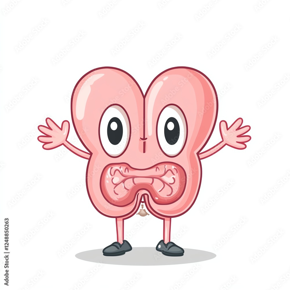 Obraz premium A cartoonish character resembling a part of the human body with a surprised expression, arms outstretched, and a playful demeanor.