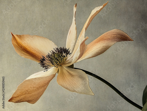 Still life wild flower, realistic photograph, micro, close-up nature image. Delicate flower. 
