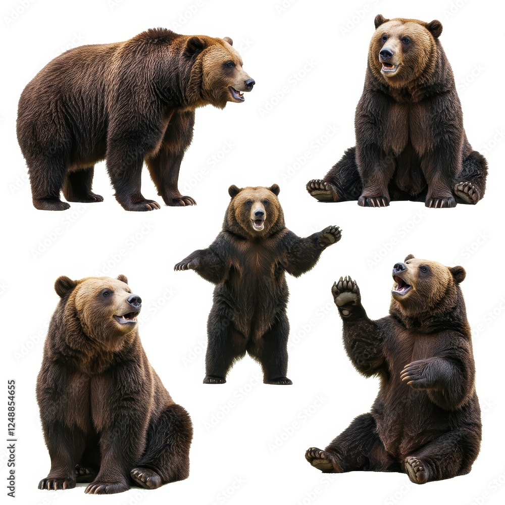 Obraz premium Bear Illustration Collection Showcasing Various Bear Poses and Expressions for Wildlife Art and Design Projects