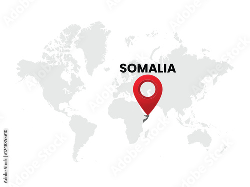 World map with country  Somalia on White Background. Somalia Highlighted with Location Symbol. Vector Illustration of Map and Pin Location of Somalia Country.