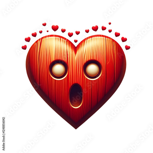 Red heart reaction with wooden texture isolated on white background for Saint John campaign