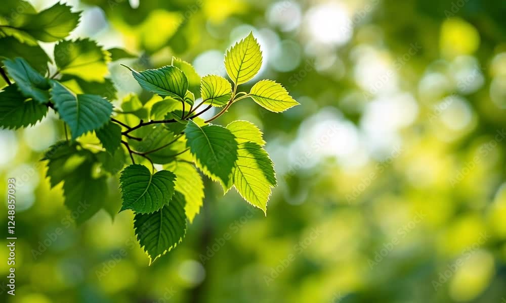 Vibrant Green Leaves Glowing Under Sunlight in a Lush Forest Scene Vibrant Green Leaves Glowing Under Sunlight in a Lush Forest Scene