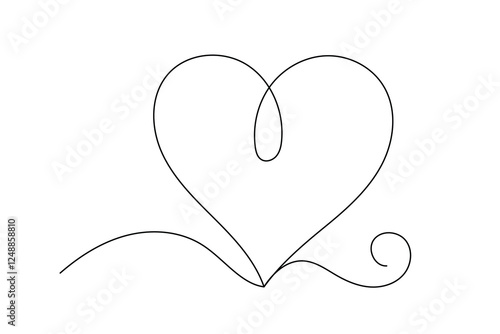 Line Art Wavy Heart Shape Icon. Romantic Minimalist Black Silhouette Contour. Valentine Day or Wedding Greeting Card Background. Shop Advertising Decoration Wallpaper One Continuous Line Drawn Element