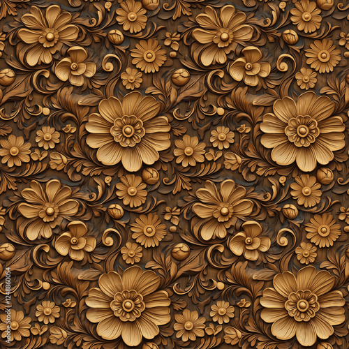 wood carving floral ornament. seamless pattern