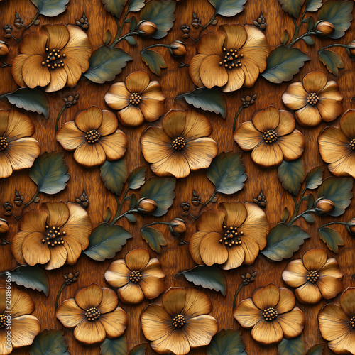 wood carving floral ornament. seamless pattern