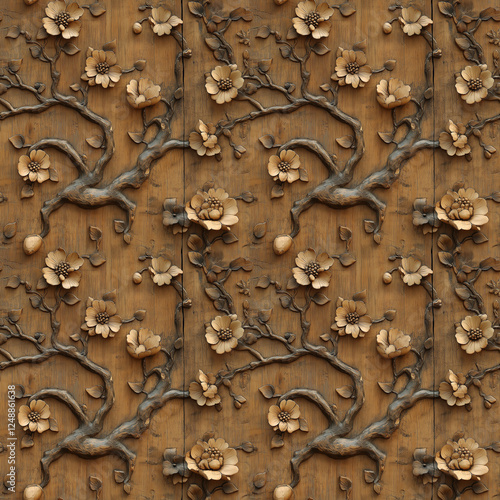 wood carving floral ornament. seamless pattern