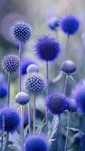 Serene Blue Globe Thistle Flowers in a Garden photo