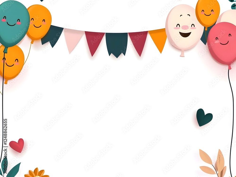 Fototapeta premium Colorful balloons and banners create a cheerful atmosphere for a festive celebration or party decoration