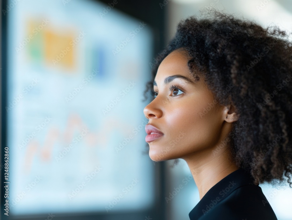 businesswoman analyzing data on screen businesswoman analyzing data on screen