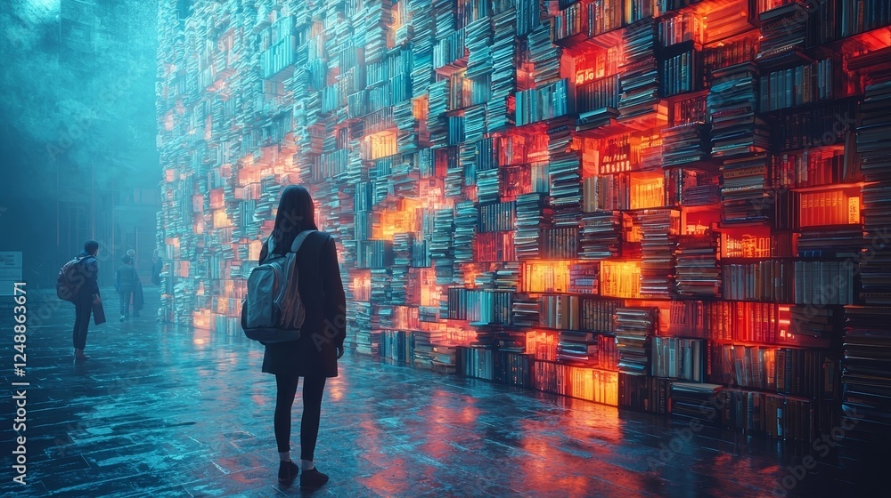 Futuristic City Skyline Constructed From Books with Students on Bridges of Knowledge Futuristic City Skyline Constructed From Books with Students on Bridges of Knowledge