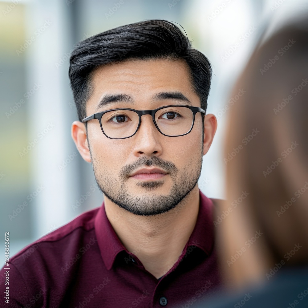 man in glasses talking to someone man in glasses talking to someone
