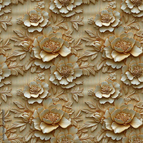 wood carving floral ornament. seamless pattern