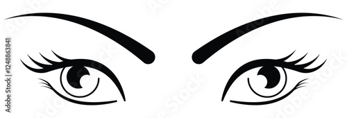 woman eyes, girl looks with eyes beautiful look. female eyes look at me, drawn vector, white background.
