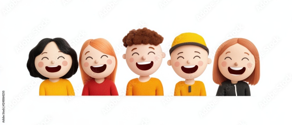 group of cartoon characters smiling on white background group of cartoon characters smiling on white background