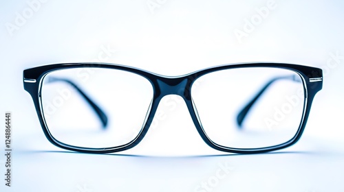 Close-up of black eyeglasses with clear lenses. photo