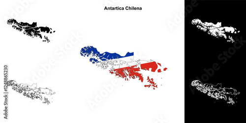 Antartica Chilena province outline map set