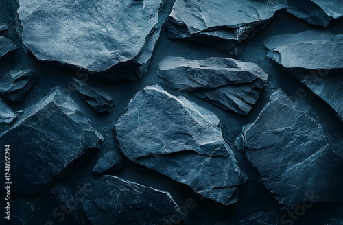Wallpaper Mural Monochromatic slate fragments composing an artistic stone wall surface texture evoking depth and a modern, natural aesthetic Torontodigital.ca