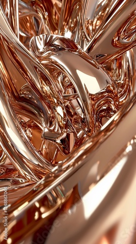 Abstract metallic rose gold curves, close up photo