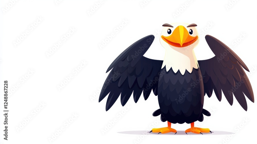 Obraz premium Cartoon eagle standing confidently with wings spread wide