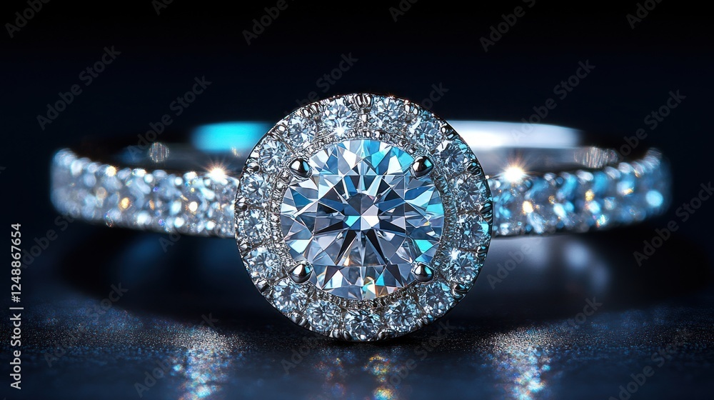 Fototapeta premium Sparkling diamond halo engagement ring. (1)