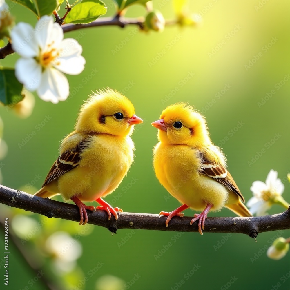 Spring Apple Tree Birds Chicks Sunny Garden Spring Apple Tree Birds Chicks Sunny Garden